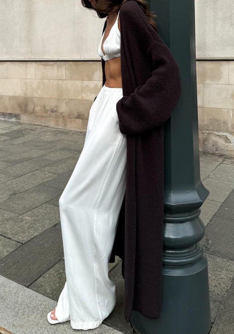 NRTHYE Women Long Cardigan Sweaters Casual Long Sleeve Open Front Fall Outwear Coat Lightweight Maxi Knit Duster Sweater - Image 4