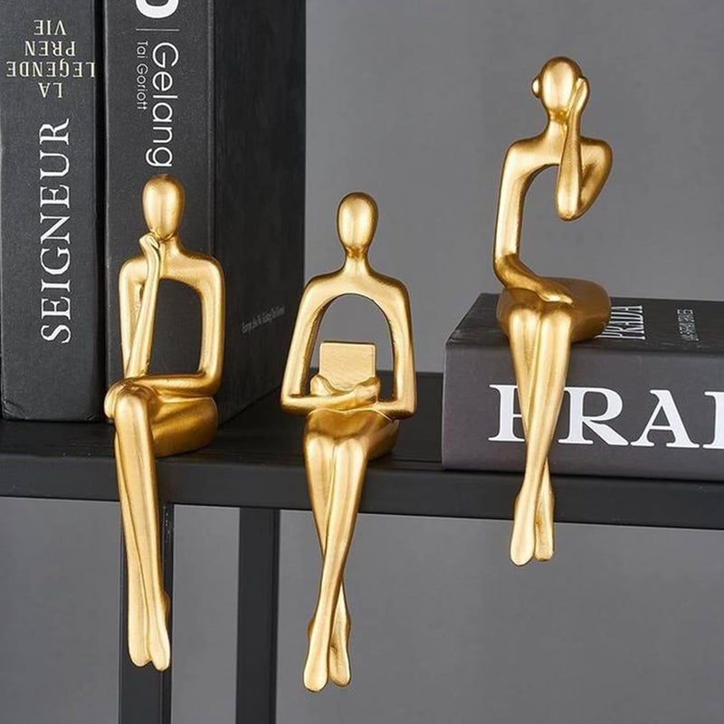 XINXUAN Updated modern design Gold Statue Home Decorations for Living Room, Modern Shelf Decor, Bookshelf Figurines, Desk Sculpture, 3 Piece Table Set General compatible practical design - Image 4
