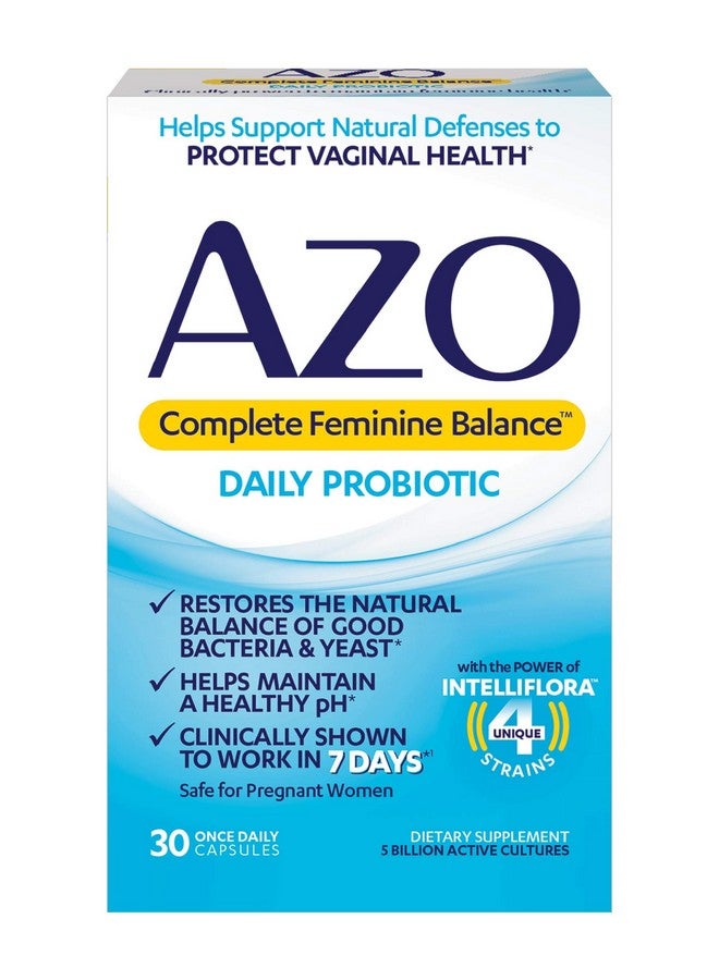 AZO Complete Feminine Balance Daily Probiotics for Women, Clinically Proven to Help Protect Vaginal Health, balance pH and yeast, Non-GMO, 30 Count - Image 1