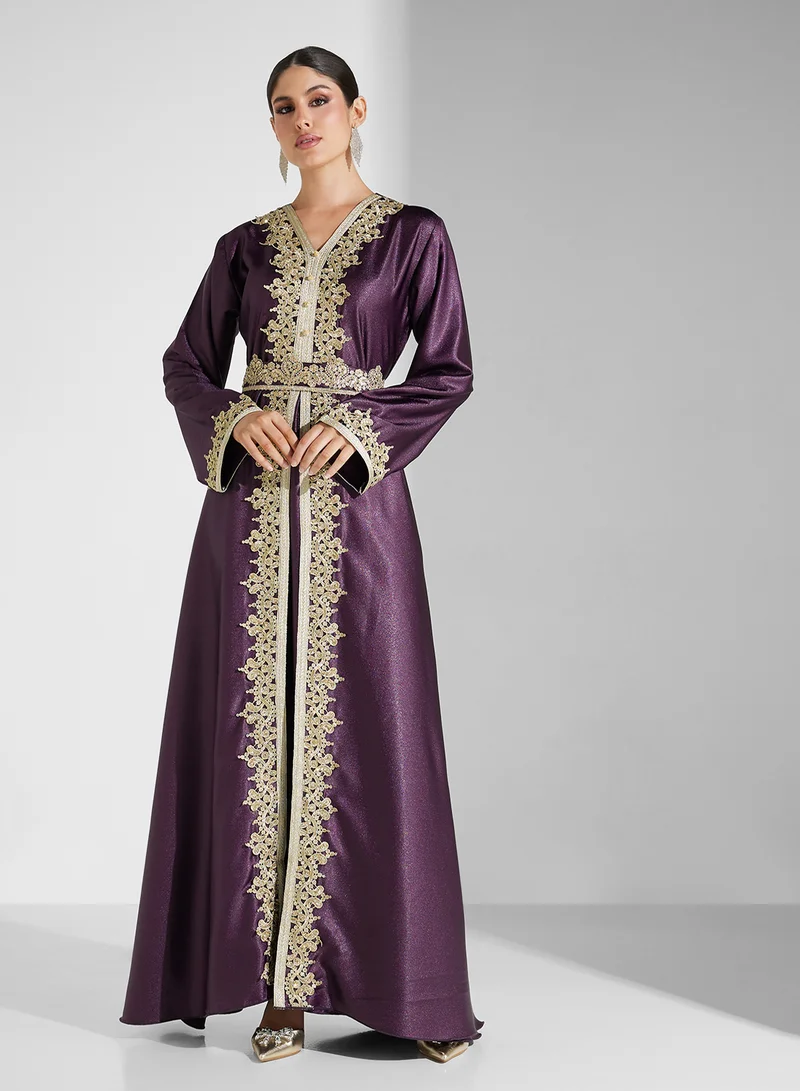 hayas closet Flared Sleeve Belted  Moroccan Dress