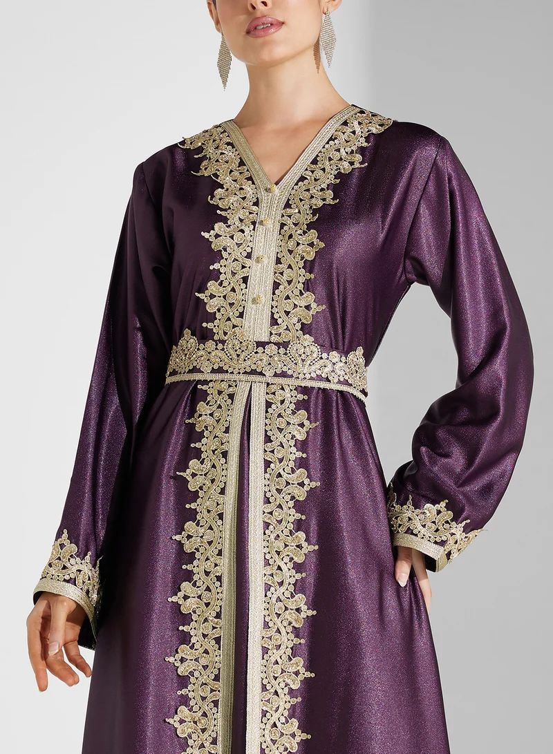hayas closet Flared Sleeve Belted  Moroccan Dress