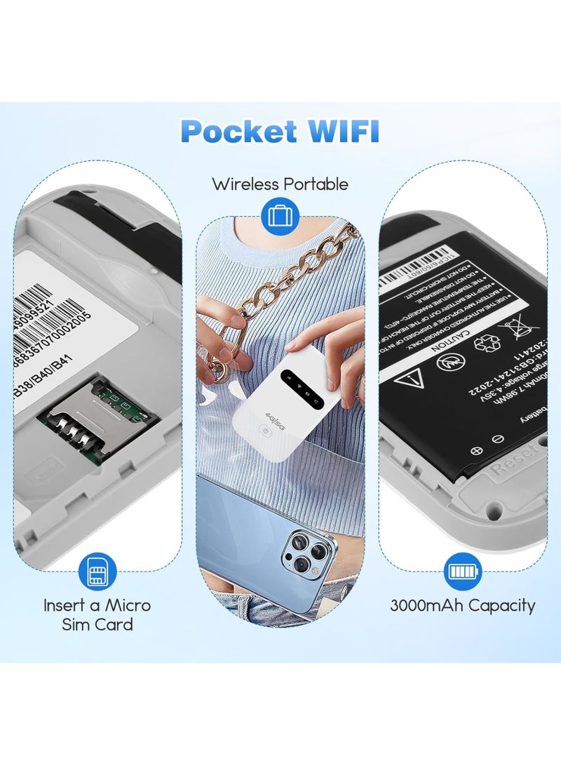Barakah Portable WiFi 4G Travel Router, 300Mbps Super Fast Internet Hotspot, 3000mAh Battery, Pocket 4G LTE WiFi for Up to 10 Users, Ideal for Travel, Phone, Laptop, Computer (White) - Image 2