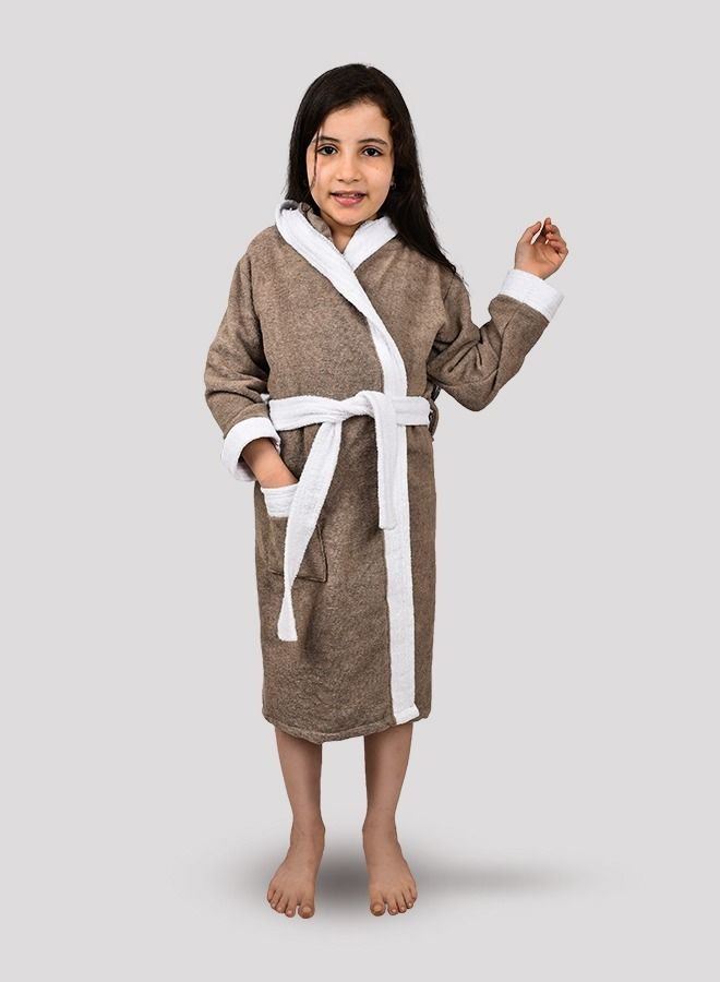 Banotex Children's Bathrobe 100% Cotton Brown Color Baby Hooded Comfortable Bathrobe for Girls and Boys One Piece  - Image 1