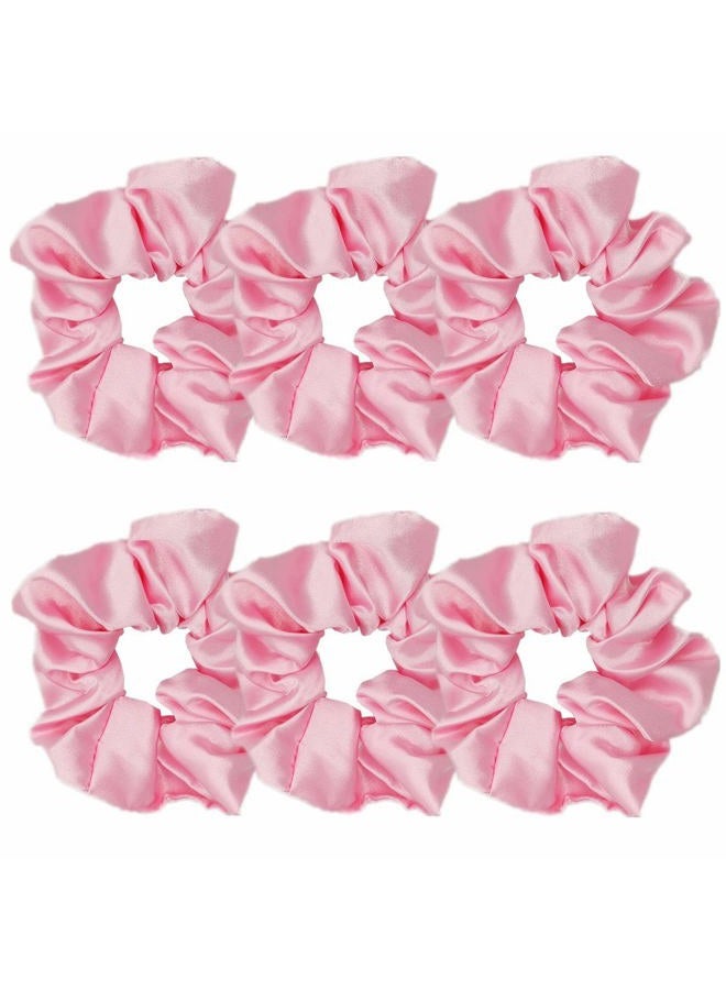 Sufermoe 6 Pcs Satin Hair Scrunchies and Ties - Soft Ponytail Holders, Fashion Hair Bands, Bows, Ropes, and Elastics for Women and Girls (4.3 inch, Pink) - Image 1