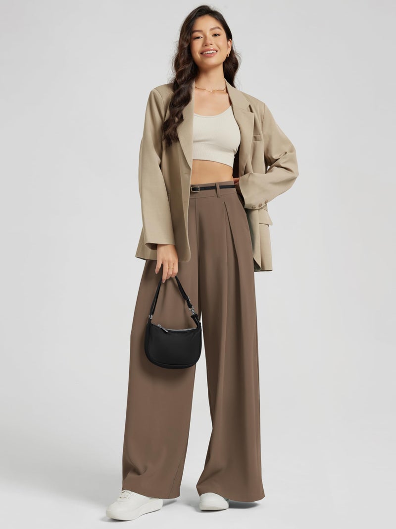 ODODOS Pleated Wide Leg Pants for Women Flowy Lightweight High Waist Trouser with Pockets-27 Inseam, Emperador, Medium - Image 3