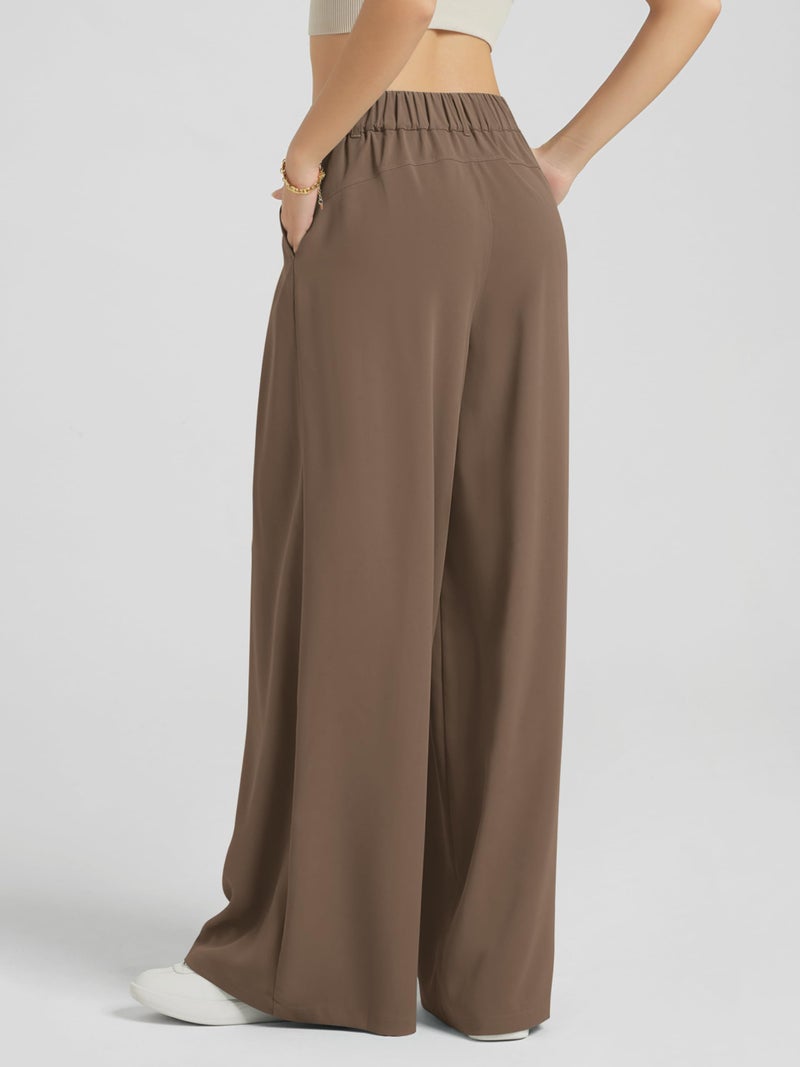 ODODOS Pleated Wide Leg Pants for Women Flowy Lightweight High Waist Trouser with Pockets-27 Inseam, Emperador, Medium - Image 2