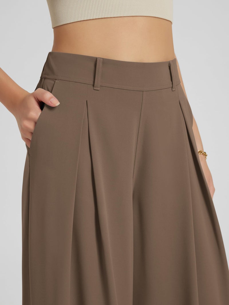 ODODOS Pleated Wide Leg Pants for Women Flowy Lightweight High Waist Trouser with Pockets-27 Inseam, Emperador, Medium - Image 5