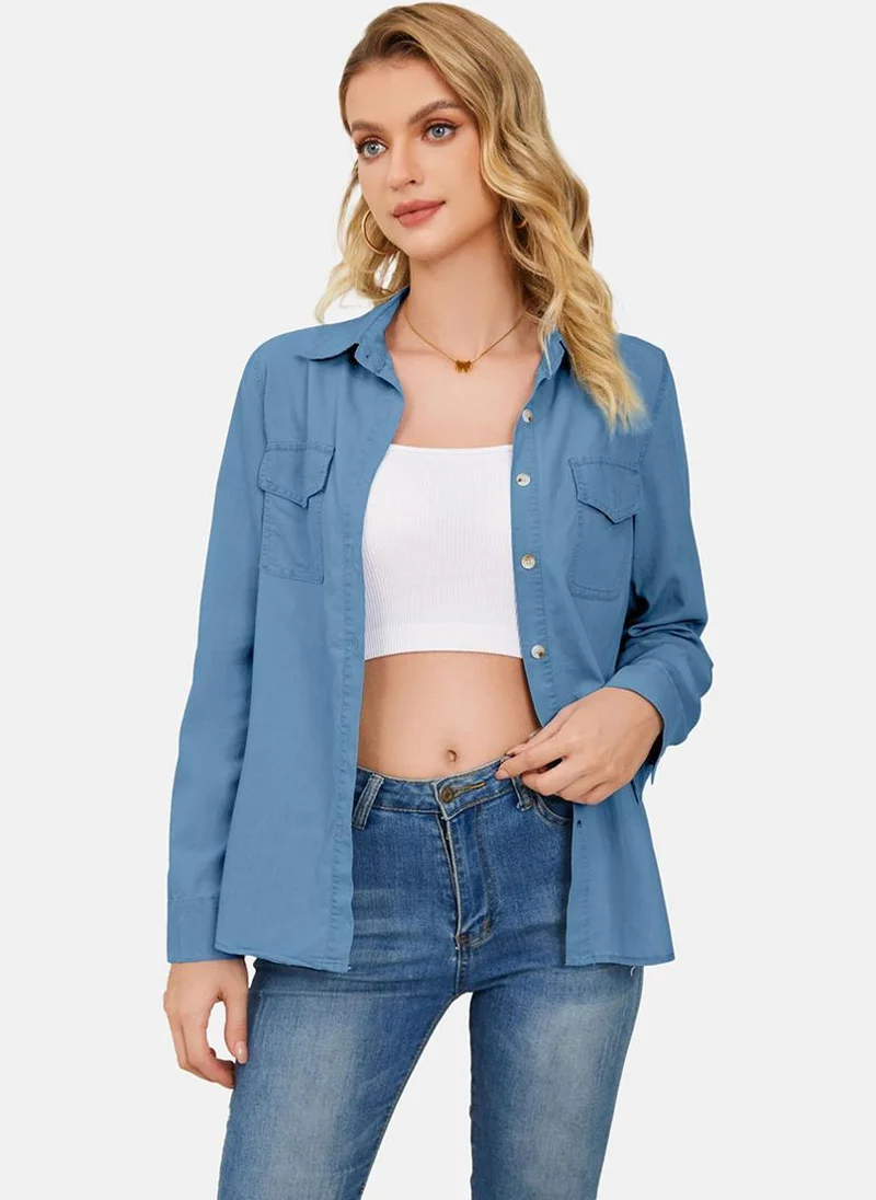 يونيكي Blue Regular Fit Spread Collar Long Sleeves Shirts