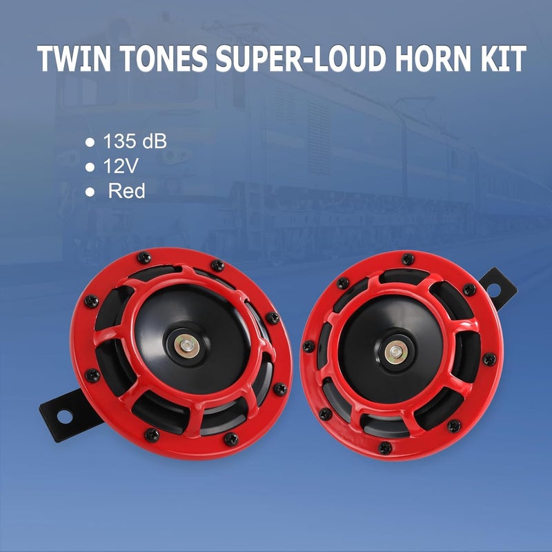 CARMOCAR Eletric Car Horn Kit 12V 135db Super Loud High Tone and Low Tone Metal Twin Horn Kit with Bracket for Cars Trucks SUVs RVs Vans Motorcycles Off Road Boats (red) - Image 5