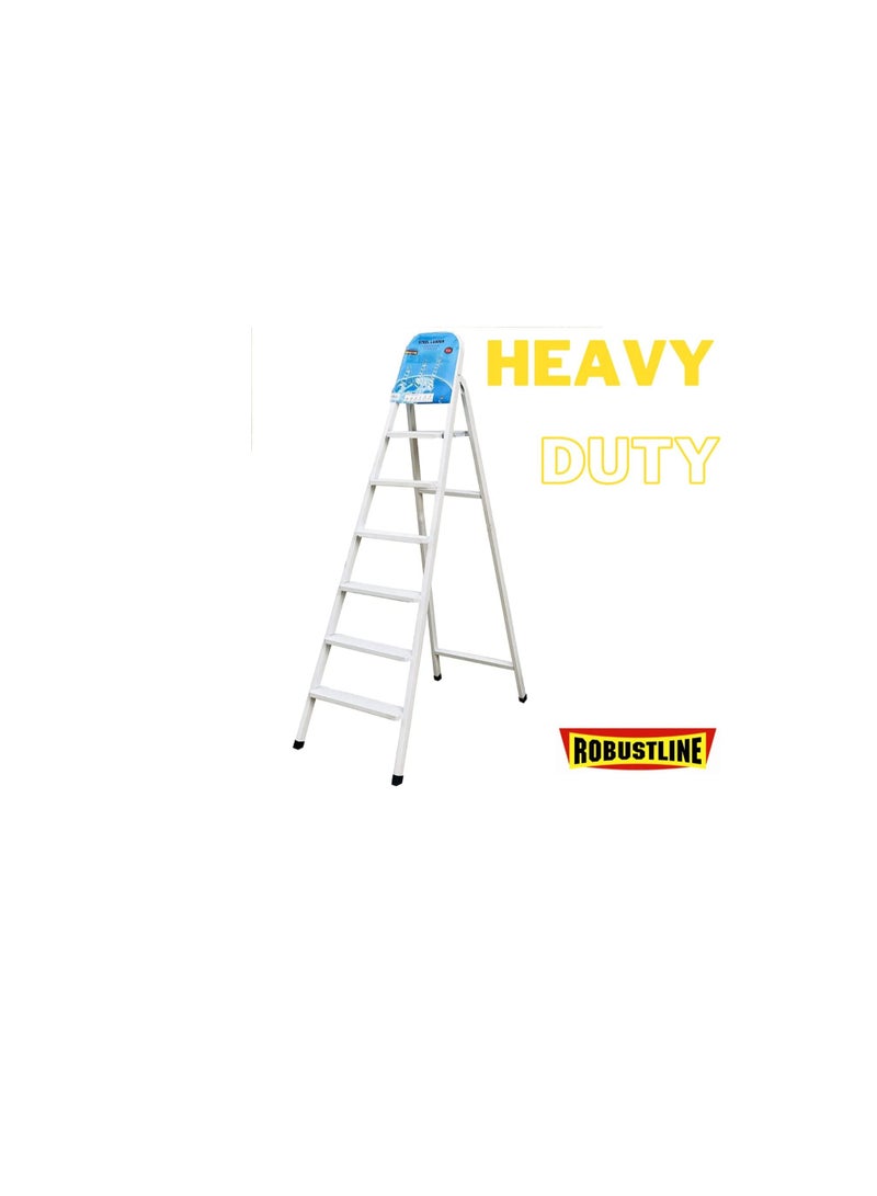 ROBUSTLINE Robustline Heavy Duty Steel Ladder, Ultra Stable Folding Ladder. (6 Step, White)  - Image 3