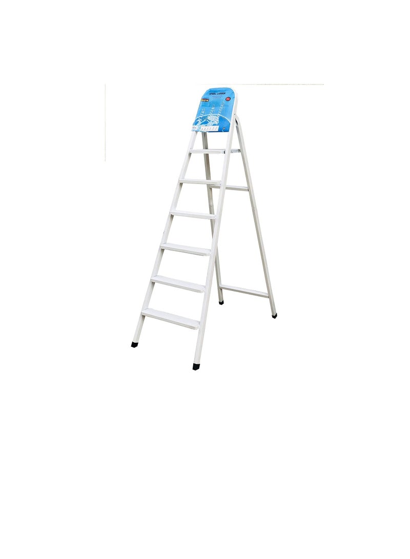 ROBUSTLINE Robustline Heavy Duty Steel Ladder, Ultra Stable Folding Ladder. (6 Step, White)  - Image 1