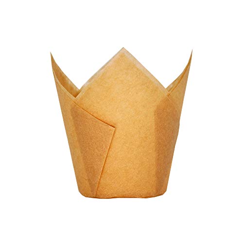 QLSmypkg Large Muffin Greaseproof paper Baking cupcake cups 214 x 4 Natural Tulip Baking Cup Case of 125 pcs Large size 125
