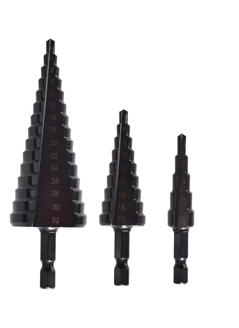 Digital Craft Digital Craft 412420432mm Hss Step Drill Bit Black Coated Cone Hole Cutter Metal Drill Bit Straight Groove Drills 3Pc Titanium HSS Step Drill Set6Pc Flat Wood Bit Set13MM Drill Chuck  - Image 2