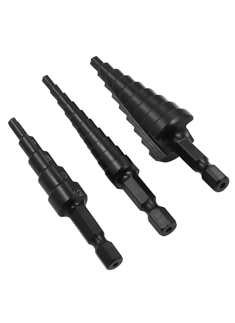 Digital Craft Digital Craft 412420432mm Hss Step Drill Bit Black Coated Cone Hole Cutter Metal Drill Bit Straight Groove Drills 3Pc Titanium HSS Step Drill Set6Pc Flat Wood Bit Set13MM Drill Chuck  - Image 4