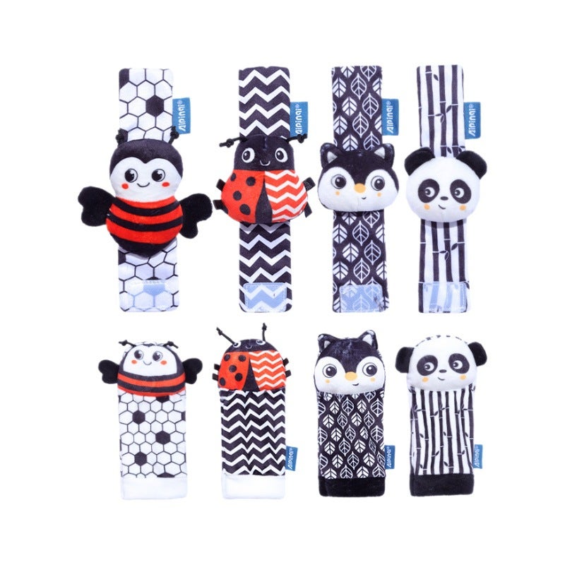Aipinqi Baby Wrist Band Toy - Black White Animal Rattle Socks for 0-1 Year Old, Plush Wristlet - Image 5