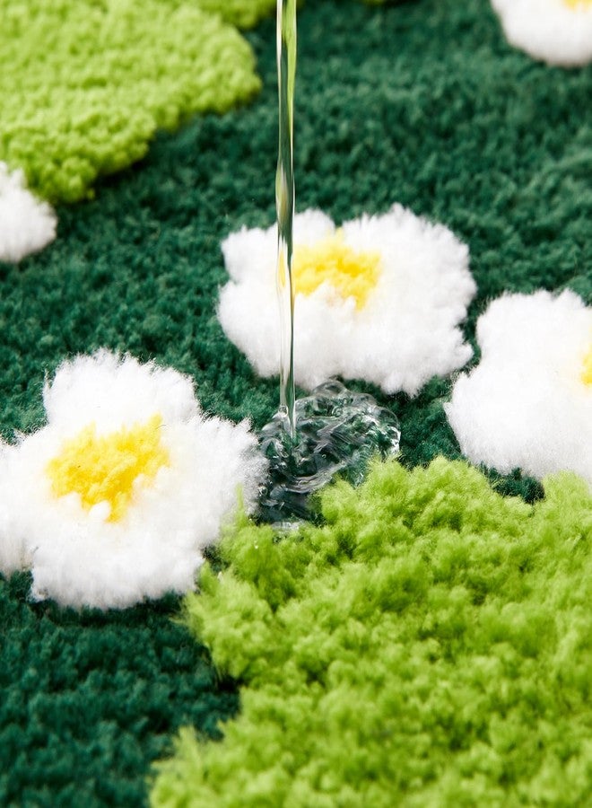 Ouyattle Cute Moss Rug, Green Floral Bath Mat Aesthetic Bathroom Rug 24''W x 36''L Non Slip Washable, Modern Chic Boho Funky Throw Area Rugs for Bedroom Kitchen Bathroom - Image 3