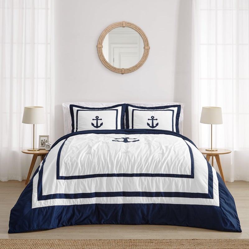 Sweet Jojo Designs Sweet Jojo Designs Anchors Away Nautical Navy and White Boys 3 Piece FullQueen Bedding Set 