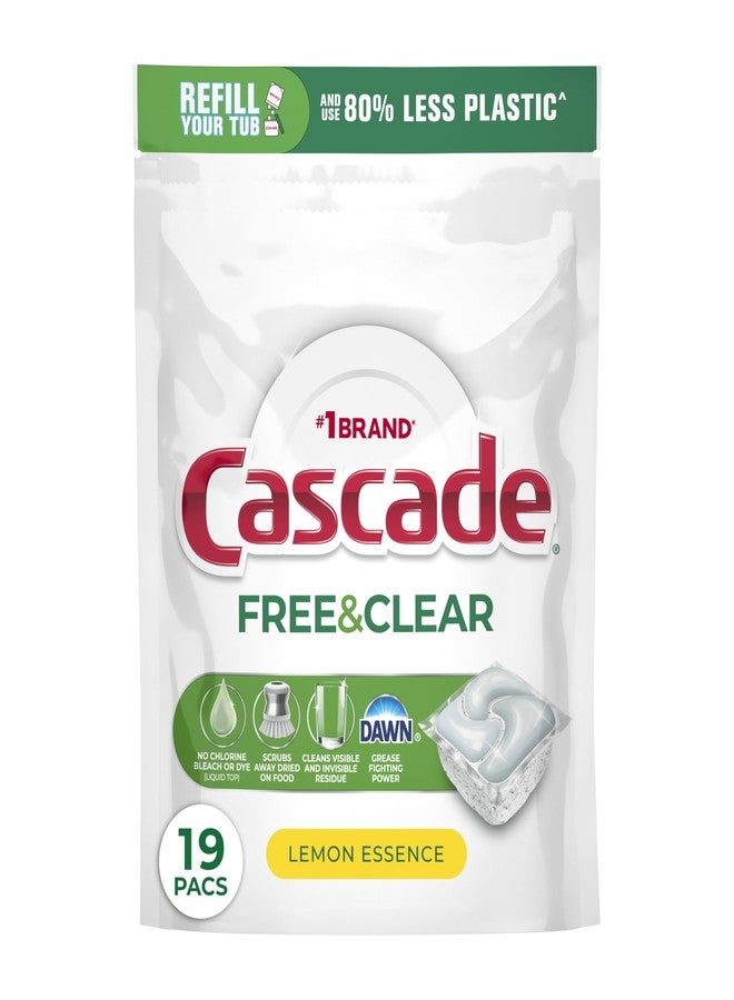 Cascade Free & Clear Dishwasher Pods, Dishwasher Detergent, Dish Detergent Soap, Lemon Essence, 19 Count - Image 1