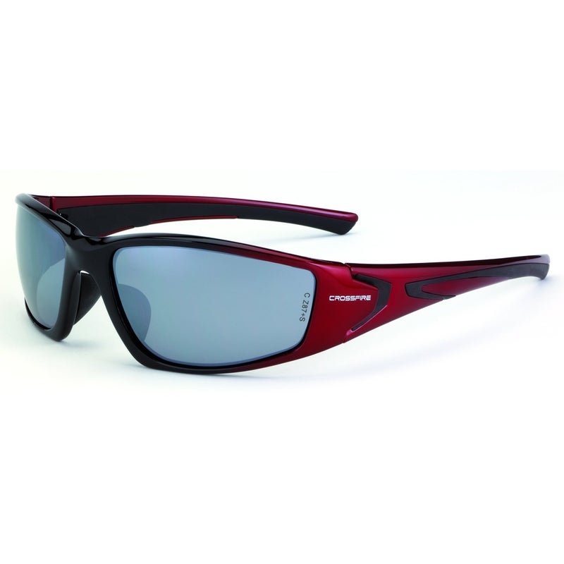 Crossfire Eyewear 23233 RPG Safety Glasses with Black and Red Frame and Silver Mirror Lens Multi One Size
