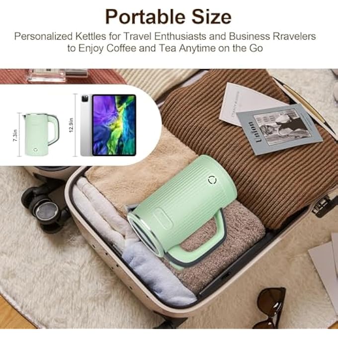Silk Route Small Electric Kettle 600W Mini Portable Tea Kettle Stainless Steel Interior Hot Water Boiler Auto ShutOff  No Base Gift For Travel Camping Office Student Dormitory Green 08L - Image 5