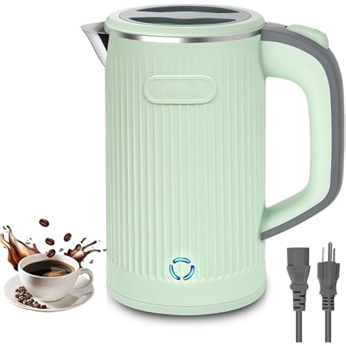 Silk Route Small Electric Kettle 600W Mini Portable Tea Kettle Stainless Steel Interior Hot Water Boiler Auto ShutOff  No Base Gift For Travel Camping Office Student Dormitory Green 08L - Image 2