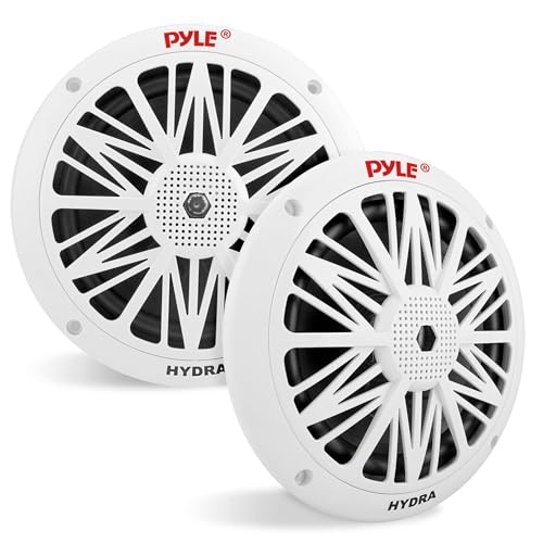 Pyle 65 Inch Dual Marine Speakers 2 Way Waterproof and Weather Resistant Outdoor Audio Stereo Sound System with 200 Watt Power Poly Carbon Cone and Butyl Rubber Surround 1 Pair White