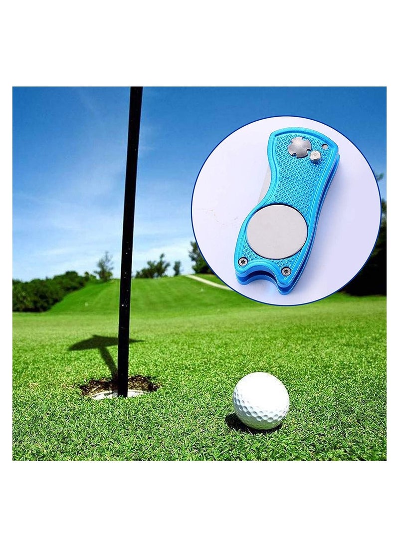 Y&D - Metal Foldable Golf Divot Tool, Lawn Repair Folding Fork with Pop Up Button And Magnetic Ball Marker, Portable Pitchfork, Fish Design (Pack of 2, Black, Blue) - Image 1