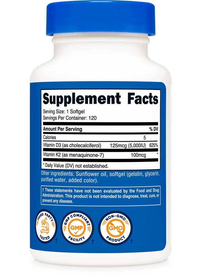 Nutricost Vitamin K2 (MK7) (100mcg) + Vitamin D3 (5000 IU) 120 Softgels - Gluten Free and Non-GMO - Image 5