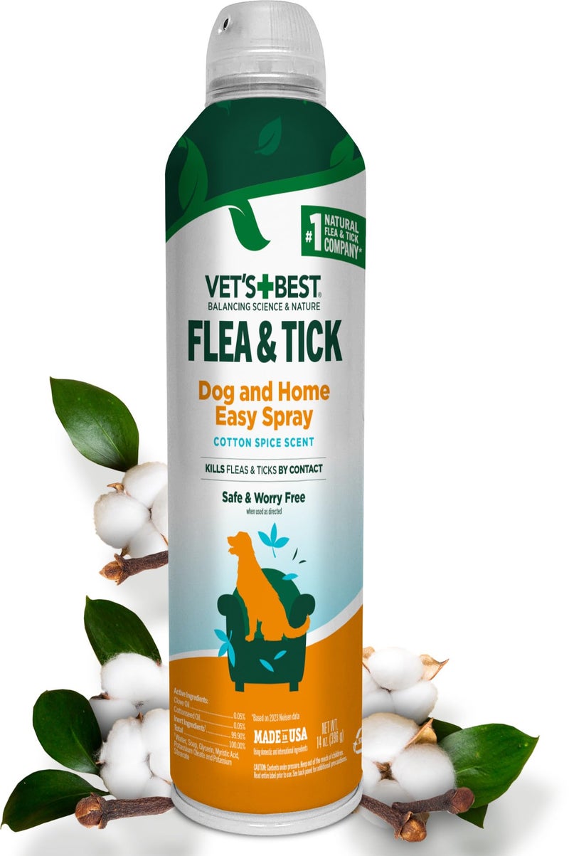 Vet's Best Natural Flea and Tick Easy Spray for Dogs â€“ Cotton Spice Scent â€“ Natural Flea & Tick Prevention â€“ Kills Pests on Contact â€“ Plant-Based Formula â€“ Made in USA â€“ 14 oz - Image 1