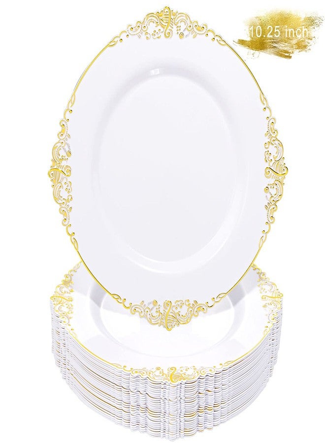 Liacere 50PCS Gold and White Plastic Plates - 10.25Inch Disposable Gold Plastic Plates - Premium Heavy Dinner Plates for Weddings & Parties - Image 1