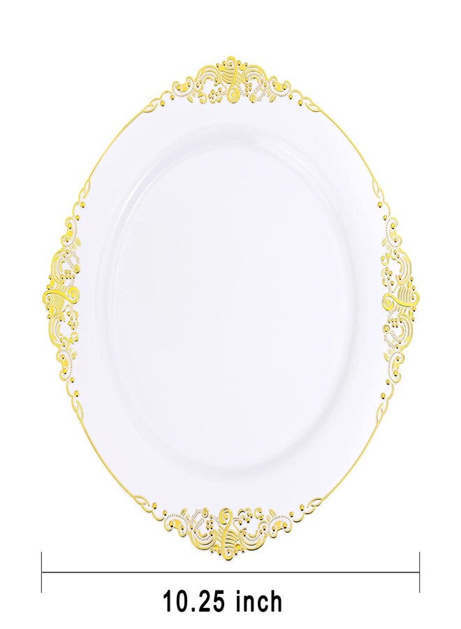 Liacere 50PCS Gold and White Plastic Plates - 10.25Inch Disposable Gold Plastic Plates - Premium Heavy Dinner Plates for Weddings & Parties - Image 3