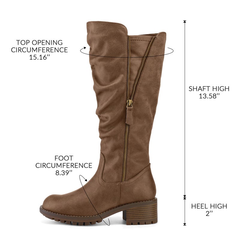mysoft Women's Knee High Boots Side Zipper Lug Sole 2 Inch Stacked Chunky Heel Boots - Image 4