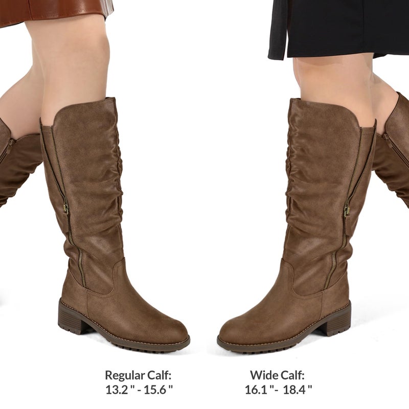 mysoft Women's Knee High Boots Side Zipper Lug Sole 2 Inch Stacked Chunky Heel Boots - Image 2