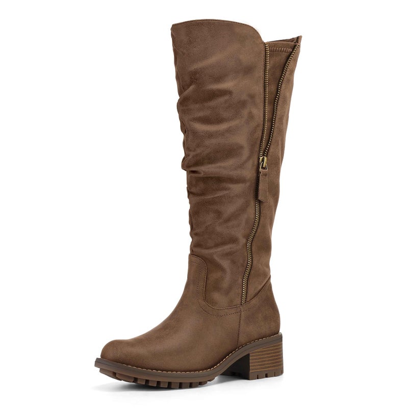 mysoft Women's Knee High Boots Side Zipper Lug Sole 2 Inch Stacked Chunky Heel Boots - Image 1
