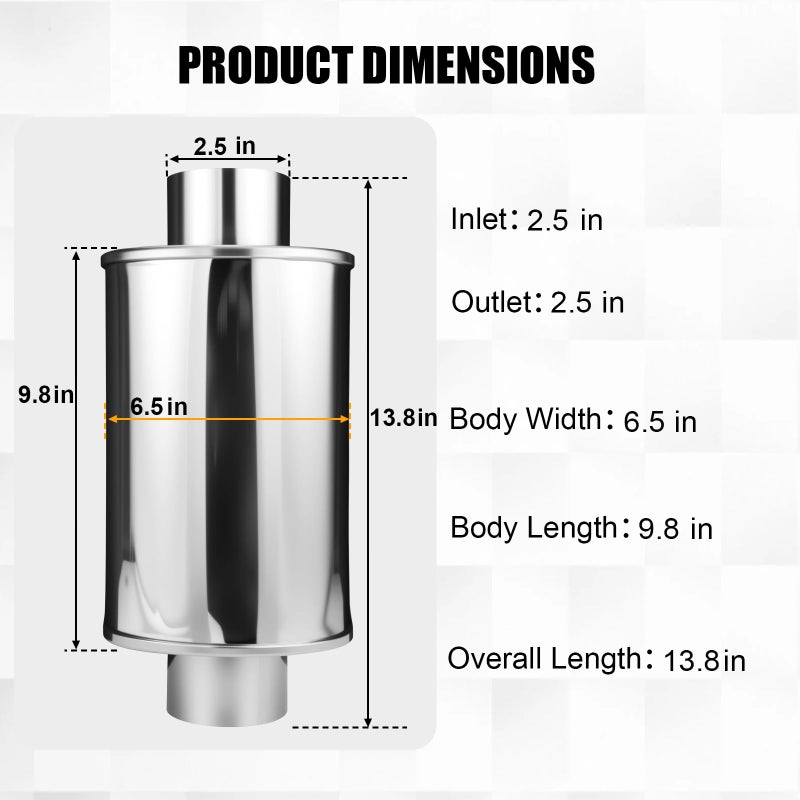 LYLCDDP 2.5'' Ultra Quiet Resonator,304 Stainless Steelï¼Œ2.5'' Inlet & Outlet 13.8" Overall Length Universal Oval Performance Muffler Resonator - Image 2