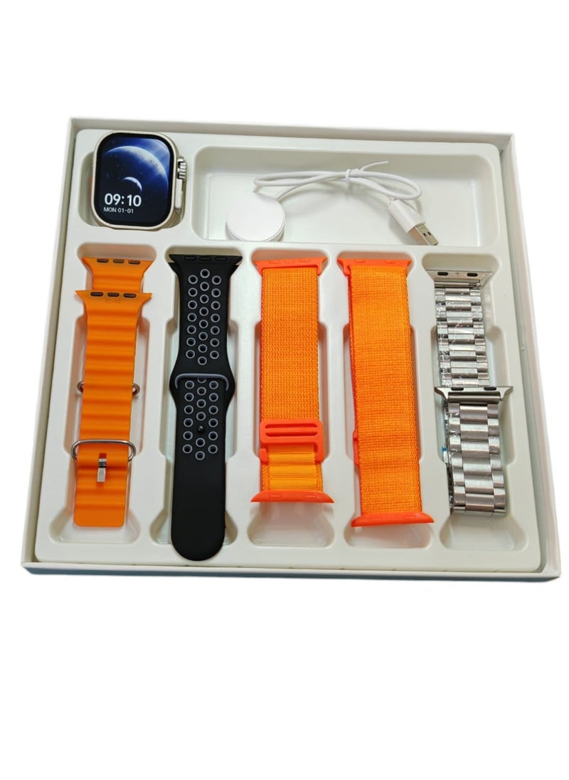 SP - Smart Watch Ultra 5+1 AMOLED display With Health Fitness Tracker Sport Watch Supports 49MM-Orange - Image 1