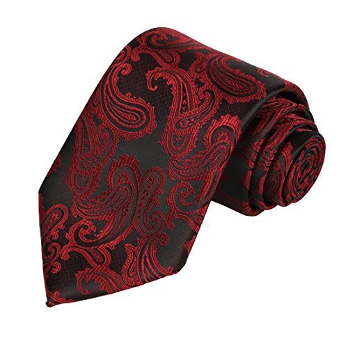KissTies Mens Burgundy Red Tie Paisley Necktie + Gift Box - Image 1