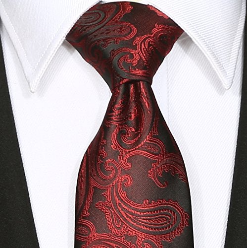 KissTies Mens Burgundy Red Tie Paisley Necktie + Gift Box - Image 4