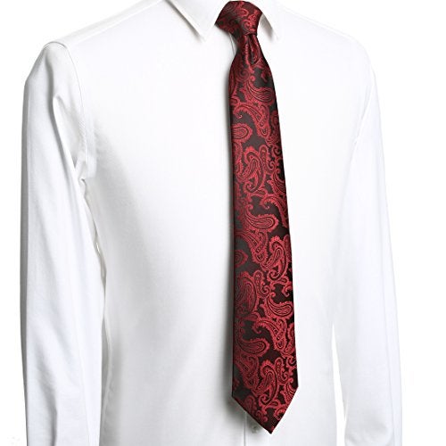 KissTies Mens Burgundy Red Tie Paisley Necktie + Gift Box - Image 5