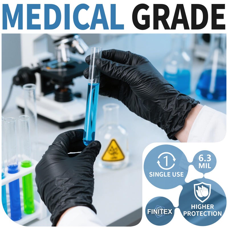 FINITEX Black Nitrile Disposable Medical Exam Gloves - Box of 100 PCS 6mil Powder-Free Latex-Free For Examination Home Cleaning Food Glove (Medium) - Image 5
