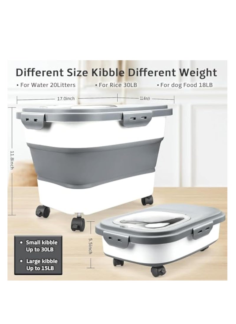 Arabest Rice Storage Containers with Scoop and Measuring Cup, Collapsible 10 to 30Lbs Food Storage Bin Dispenser with Rolling Wheel and Clear Airtight Lid, Flour, Sugar, Cereal and Dog Cat Pet foo  - Image 2