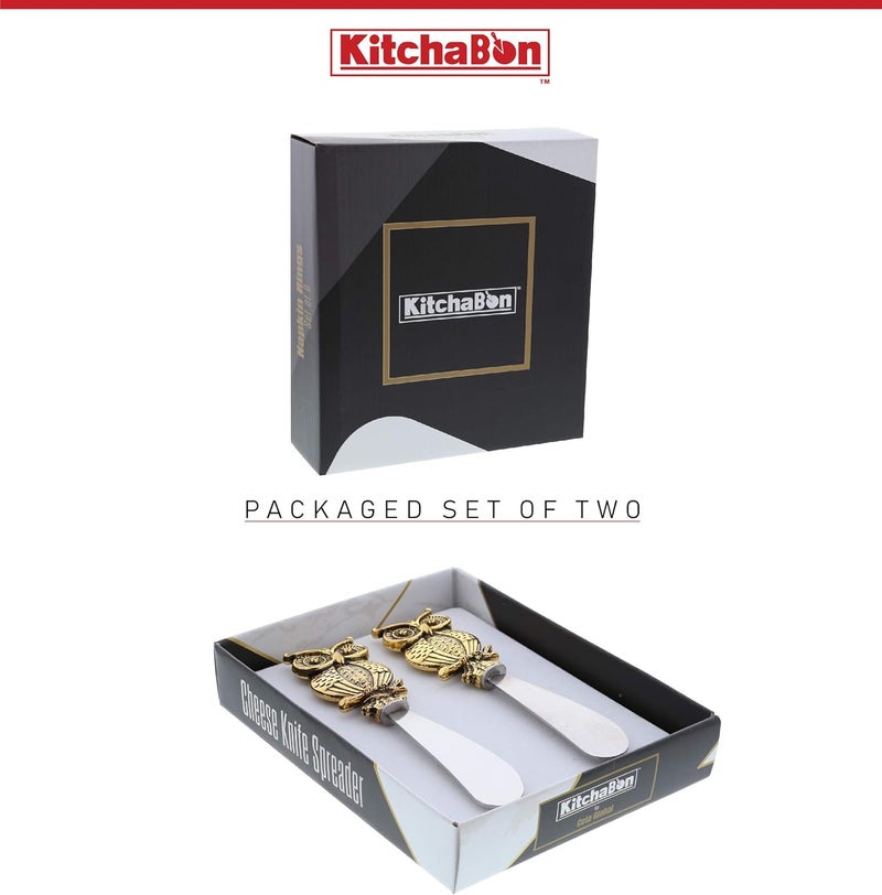 KitchaBon موزع جبن وموزع صلصات من الفولاذ المقاوم للصدأ الذهبي، أدوات موزع الزبدة والمقبلات، مجموعة أدوات المطبخ من 2-4.55" - بومة - Image 4