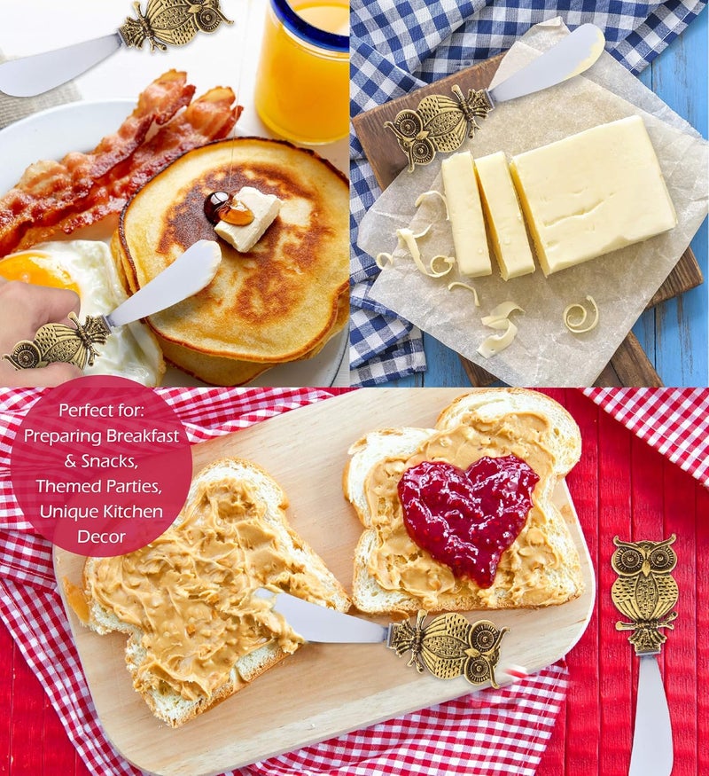 KitchaBon موزع جبن وموزع صلصات من الفولاذ المقاوم للصدأ الذهبي، أدوات موزع الزبدة والمقبلات، مجموعة أدوات المطبخ من 2-4.55" - بومة - Image 3