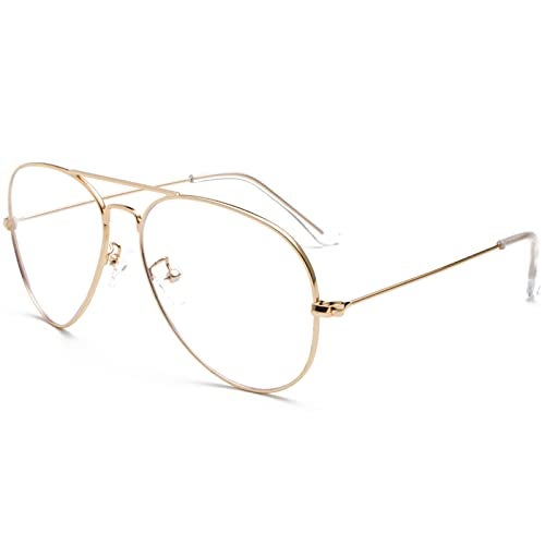 EYLRIM Blue Light Aviator Glasses for Women Men Metal Pilot Frame Clear Lens Computer Eyeglasses(01 Gold) - Image 1