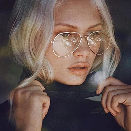 EYLRIM Blue Light Aviator Glasses for Women Men Metal Pilot Frame Clear Lens Computer Eyeglasses(01 Gold) - Image 2