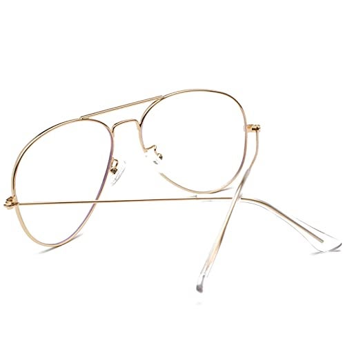 EYLRIM Blue Light Aviator Glasses for Women Men Metal Pilot Frame Clear Lens Computer Eyeglasses(01 Gold) - Image 4