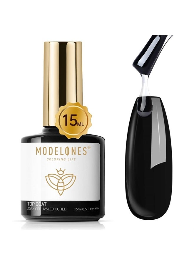 modelones Gel Nail Polish Top Coat - 15ml No Wipe Top Coat, High Gloss Shiny Long Lasting Top Gel for Clear Nail Gel and Acrylic Nails, for Home DIY and Nail Salon - Image 1