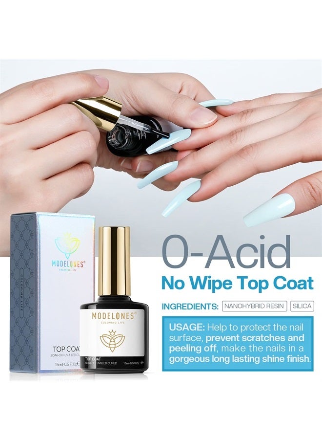 modelones Gel Nail Polish Top Coat - 15ml No Wipe Top Coat, High Gloss Shiny Long Lasting Top Gel for Clear Nail Gel and Acrylic Nails, for Home DIY and Nail Salon - Image 3