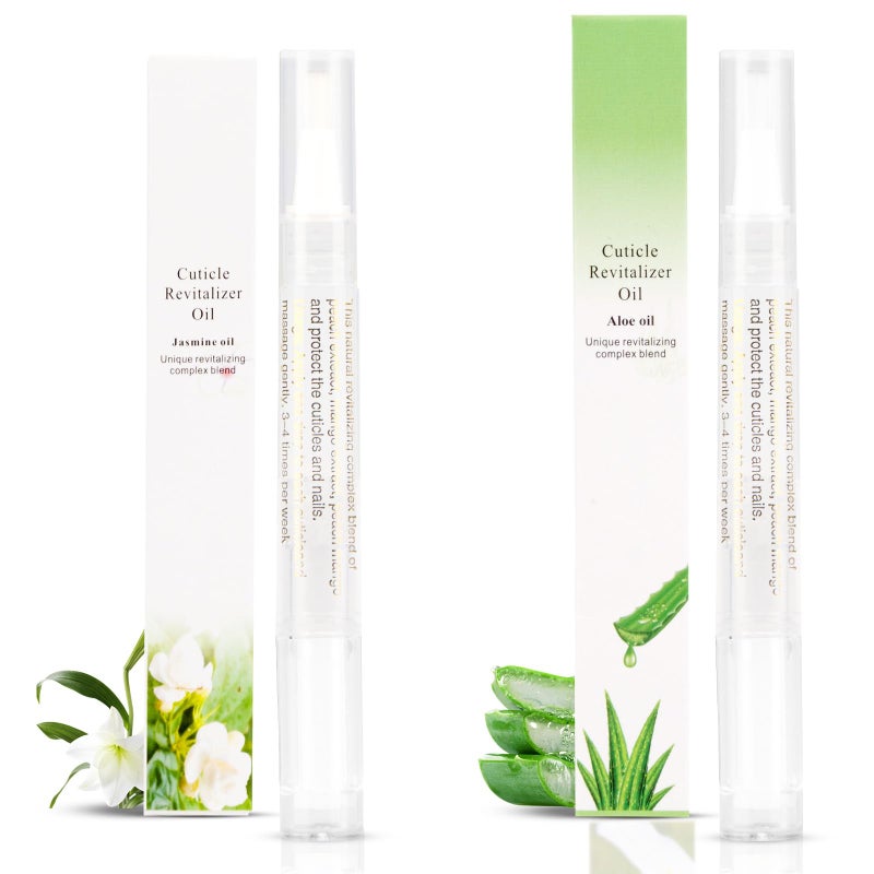 Meschett 2PCS Cuticle Oil Pens for Nail Care,Cuticle Revitalizer Oil Pen with Soft Brush,Cuticle Oil to Prevent Nail Cracking and Dry (Aloe & Jasmine Flavor) - Image 1