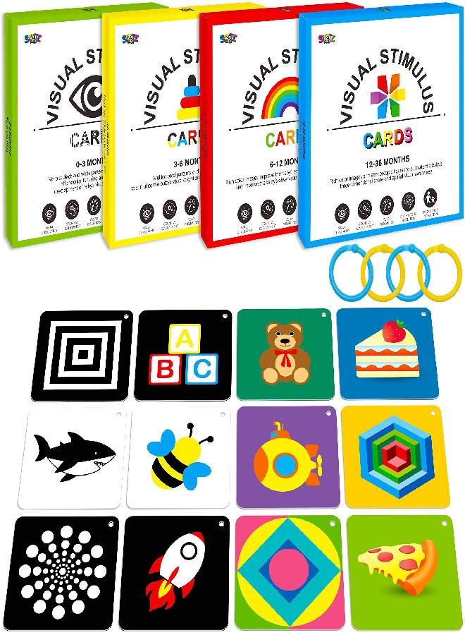 SpriteGru 100 PCS 200 Page Black White Colorful 3D Visual Stimulation Baby Flashcard for Newborn Baby Infant Gift (4 Levels 0-36 Months, 5.5” X 5.5”) - Image 3